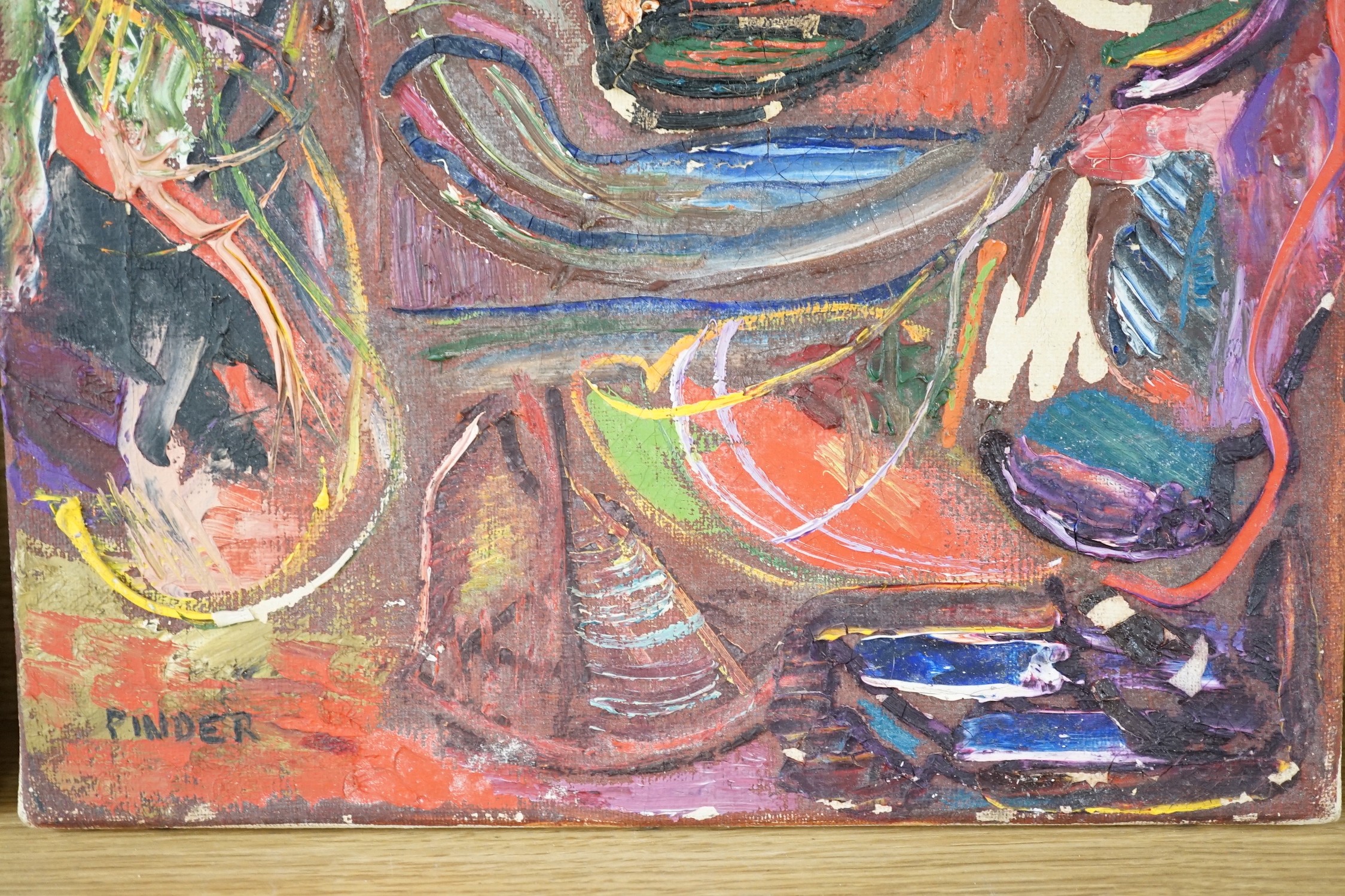 Pinder, oil on canvas, Abstract, signed, 40 x 30cm, unframed
